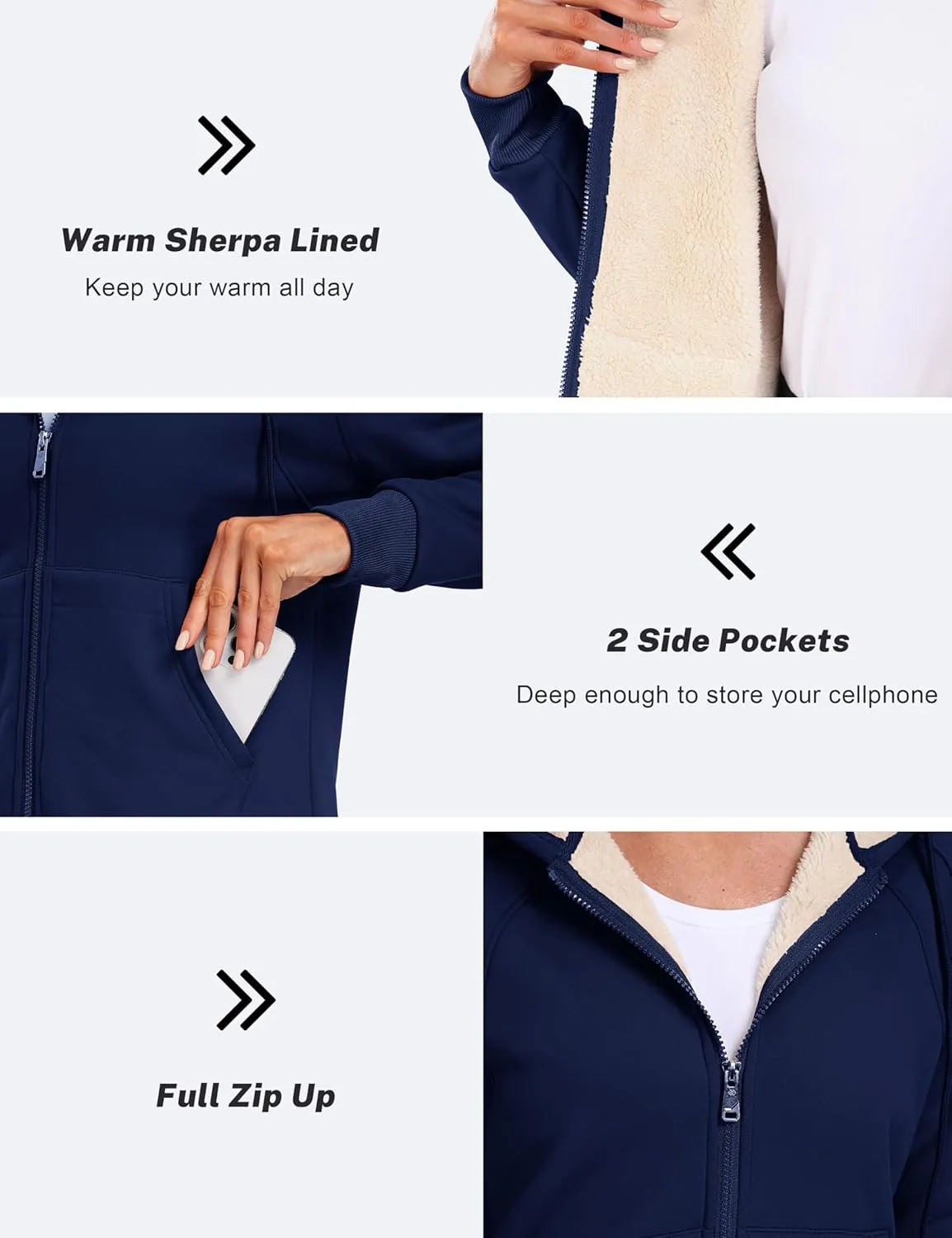 MoFiz Women's Fleece Zip Up Hoodie Warm and Cozy Sherpa Lined Sweatshirt Winter Hoodie Jackets for Women with Pockets