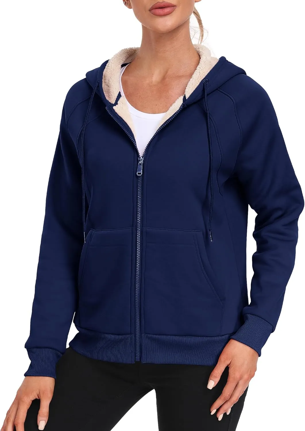 MoFiz Women's Fleece Zip Up Hoodie Warm and Cozy Sherpa Lined Sweatshirt Winter Hoodie Jackets for Women with Pockets
