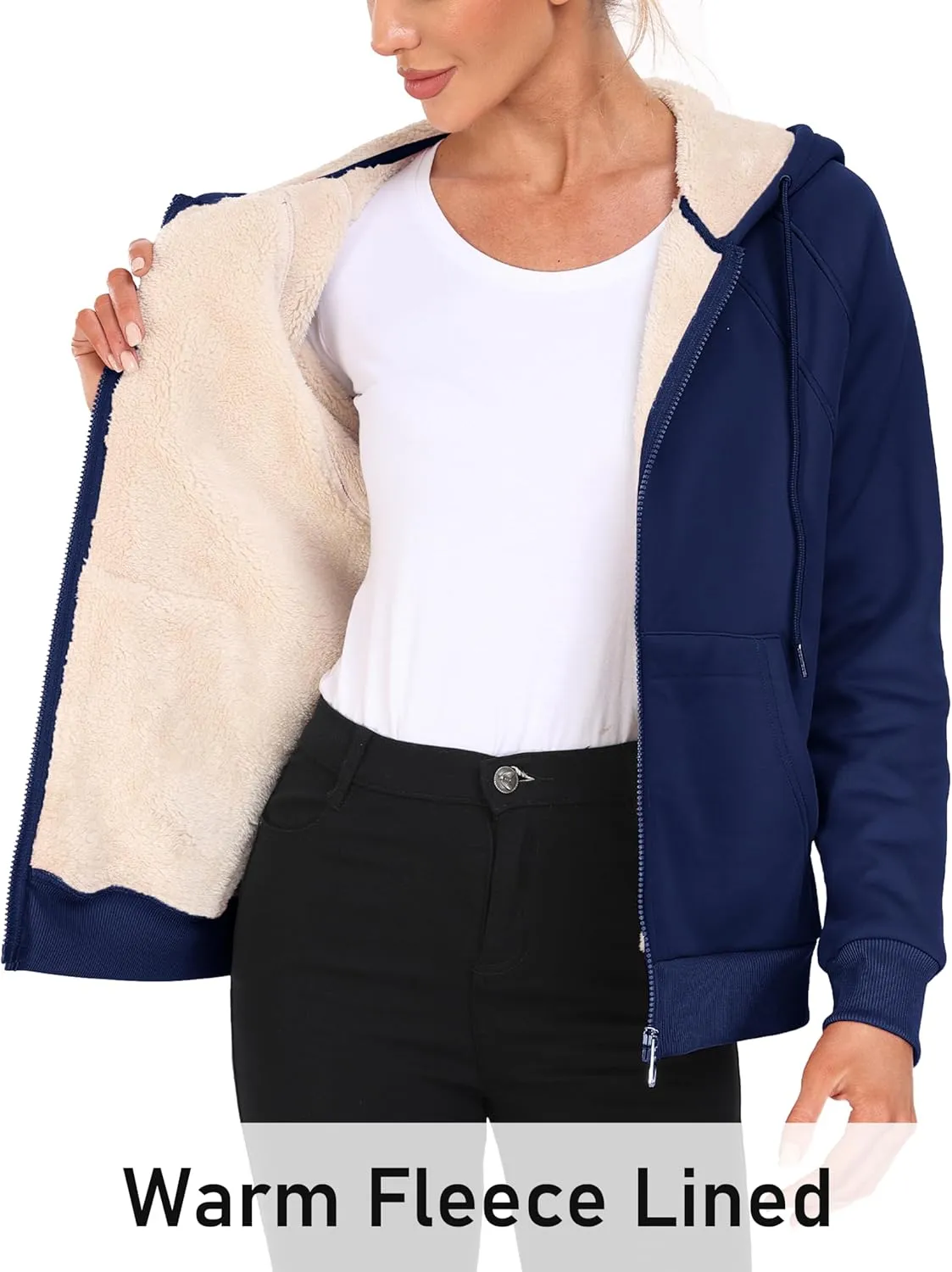 MoFiz Women's Fleece Zip Up Hoodie Warm and Cozy Sherpa Lined Sweatshirt Winter Hoodie Jackets for Women with Pockets