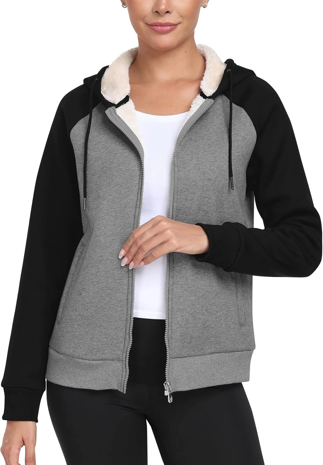 MoFiz Women's Fleece Zip Up Hoodie Warm and Cozy Sherpa Lined Sweatshirt Winter Hoodie Jackets for Women with Pockets