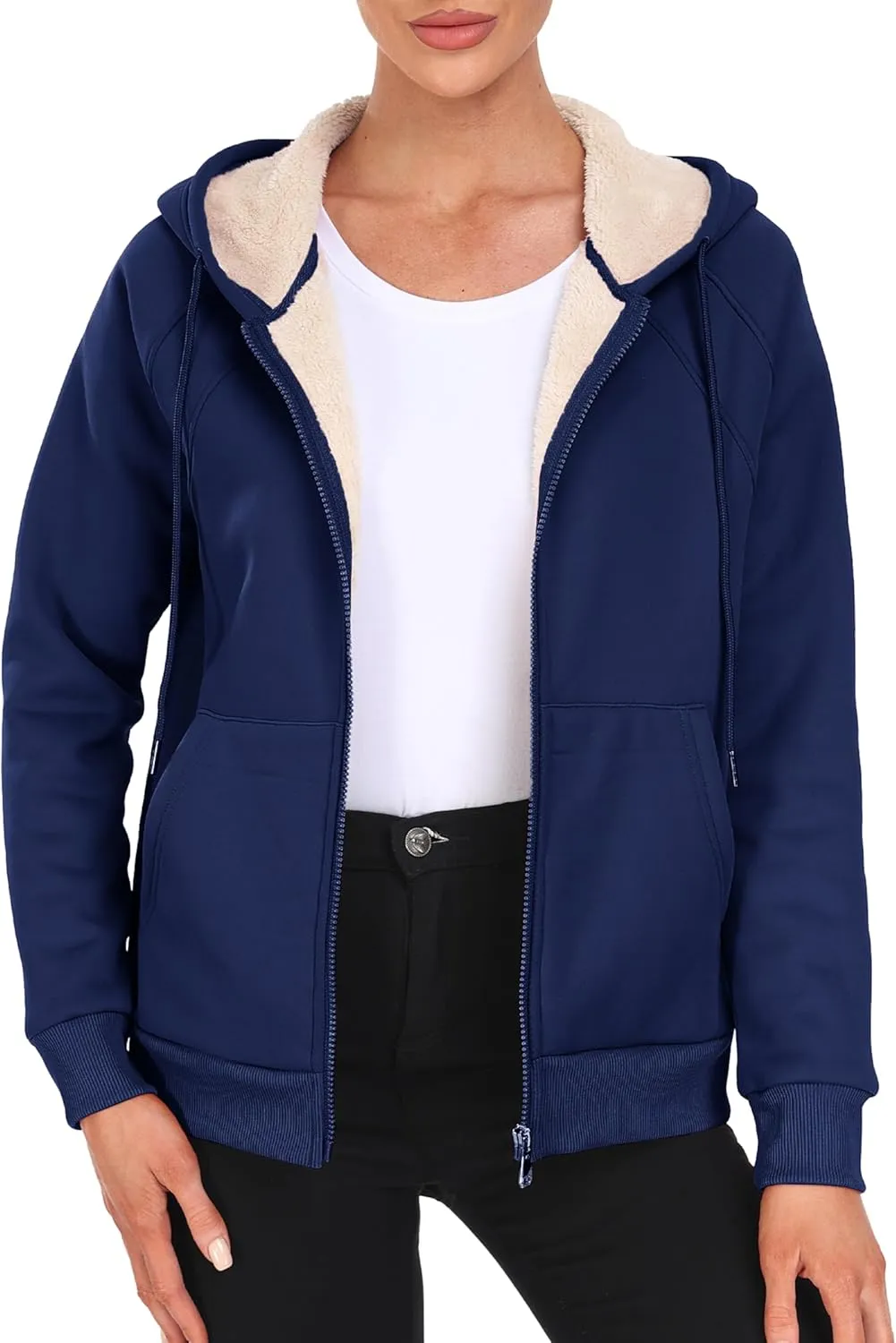 MoFiz Women's Fleece Zip Up Hoodie Warm and Cozy Sherpa Lined Sweatshirt Winter Hoodie Jackets for Women with Pockets