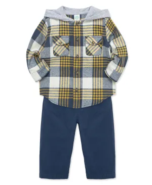Navy Plaid Woven Pant Set (2T-4T)