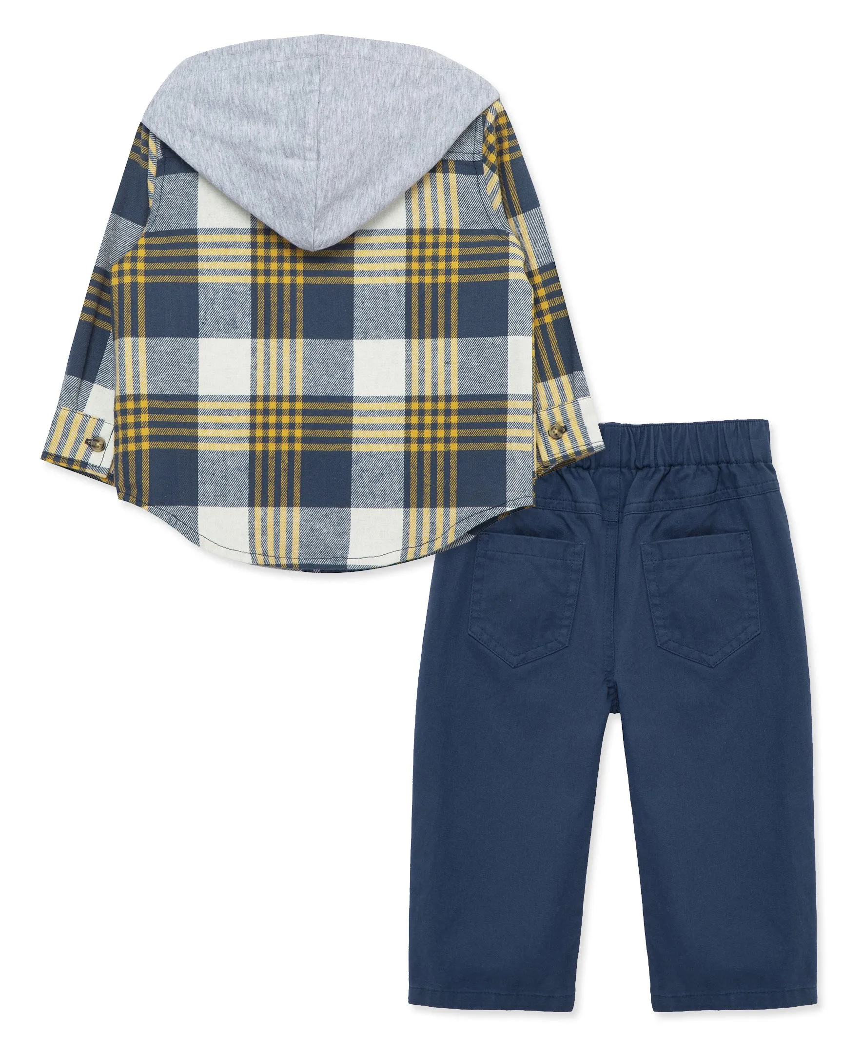 Navy Plaid Woven Pant Set (2T-4T)