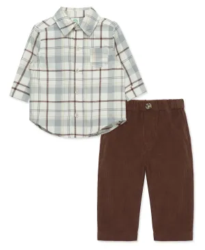 Neutral Plaid Woven Pant Set