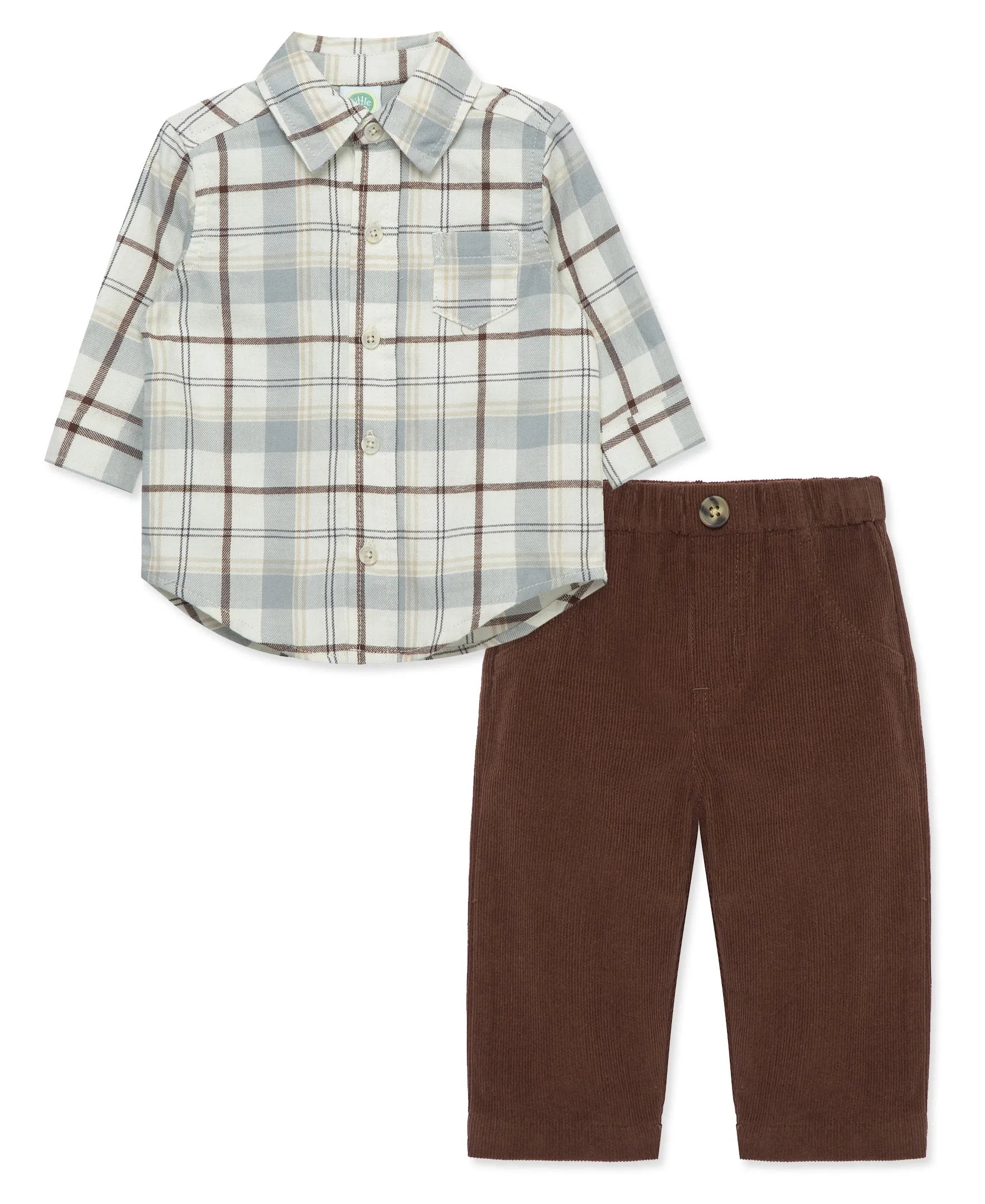 Neutral Plaid Woven Pant Set