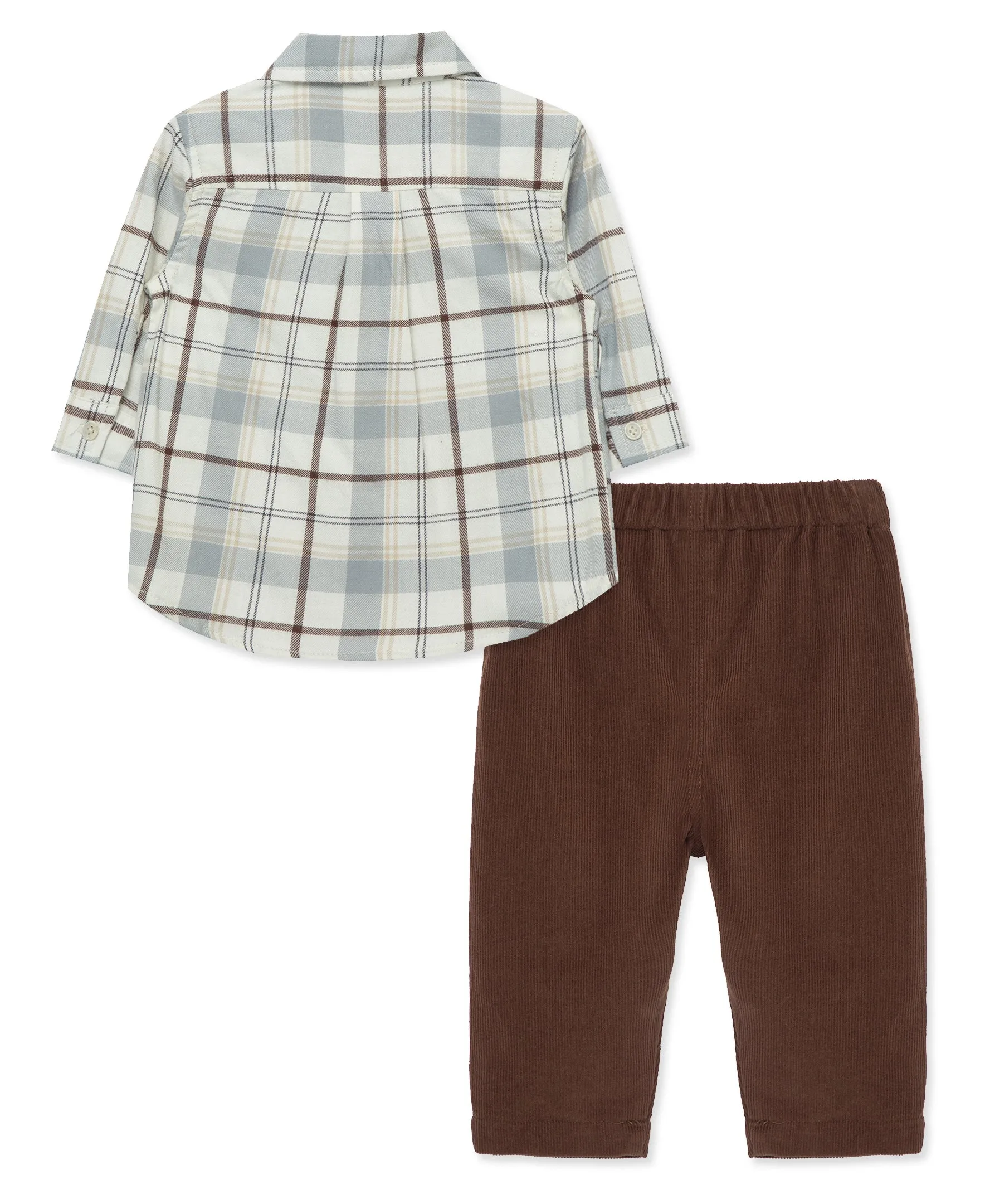 Neutral Plaid Woven Pant Set