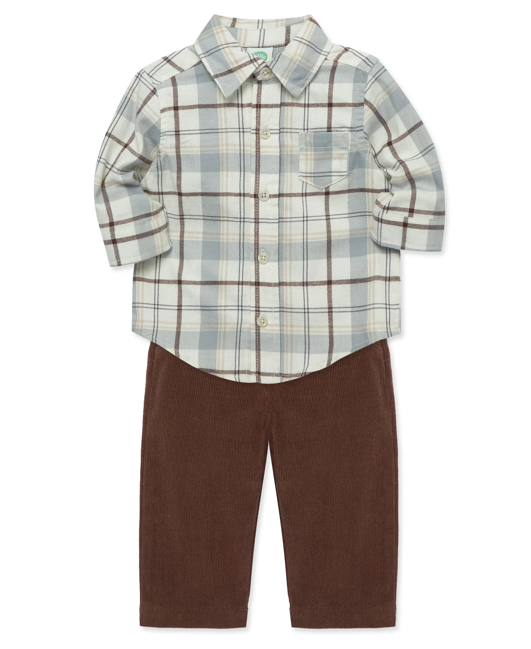 Neutral Plaid Woven Pant Set