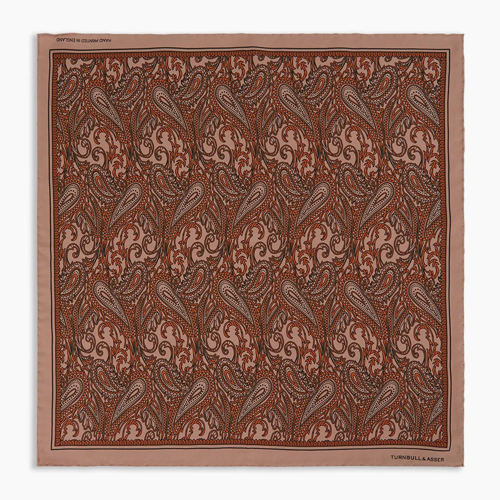 Orange House Paisley Print Silk Pocket Square
