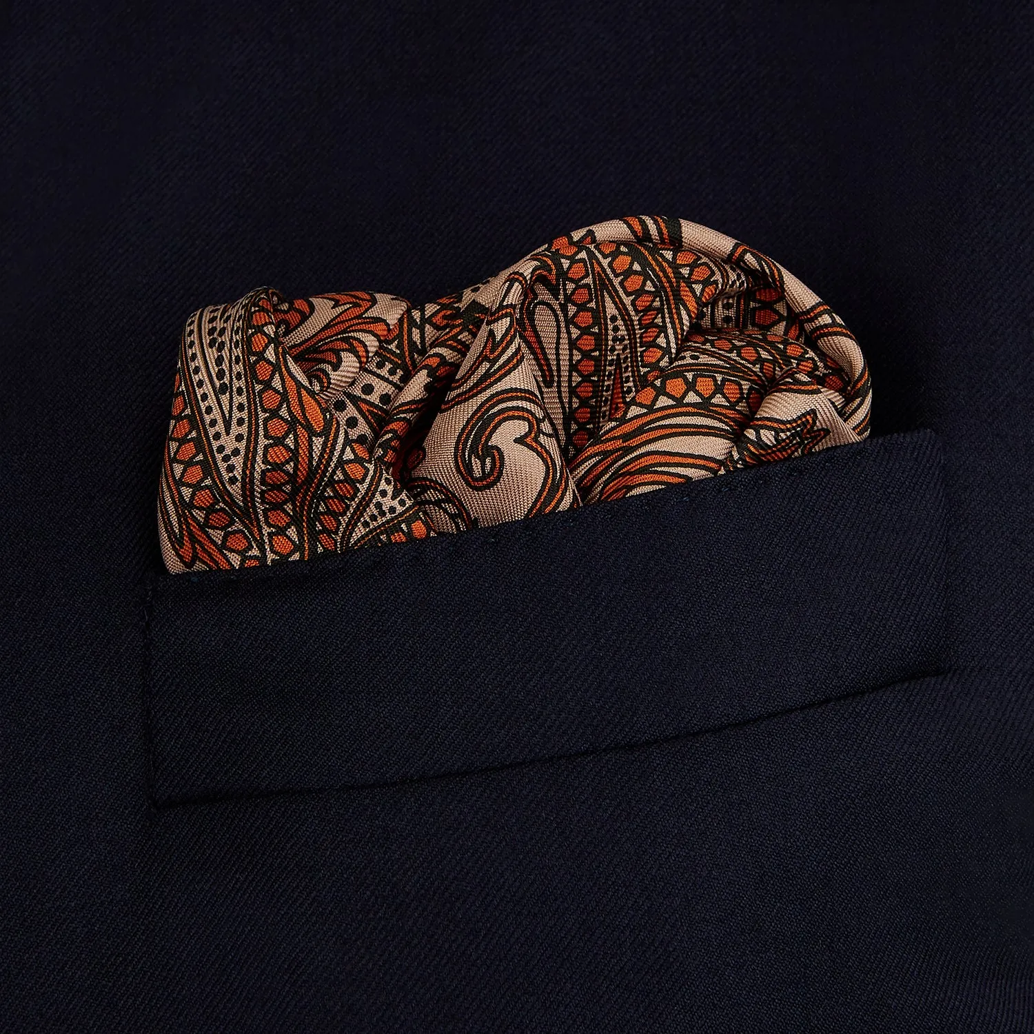 Orange House Paisley Print Silk Pocket Square