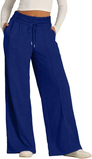 Oversized Wide Leg Sweatpants Women Elastic Drawstring Straight Leg Sweatpants Low Waisted Baggy Lounge Pants Pocket