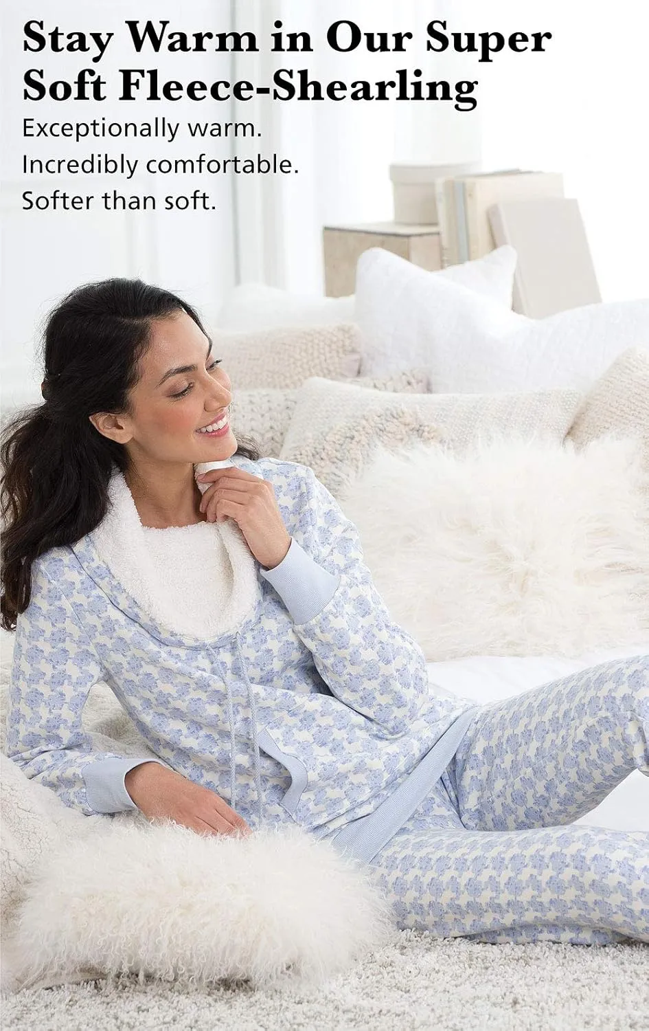 PajamaGram Womens Pajama Sets - Cozy Pajamas For Women, Shearling Rollneck