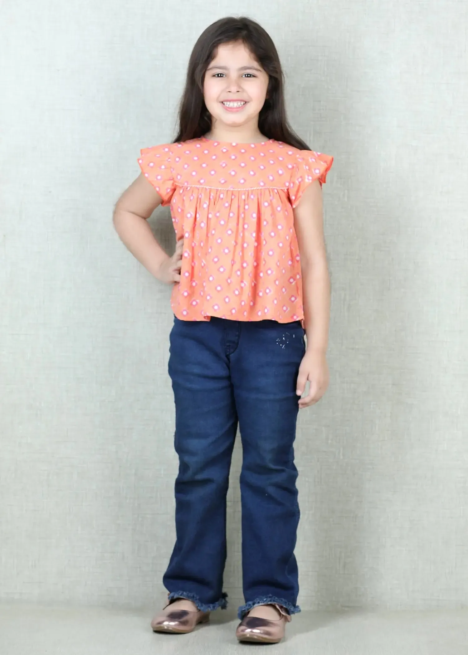 Peach Cotton Vrishti Top Girls (6 Months -12 Yrs)