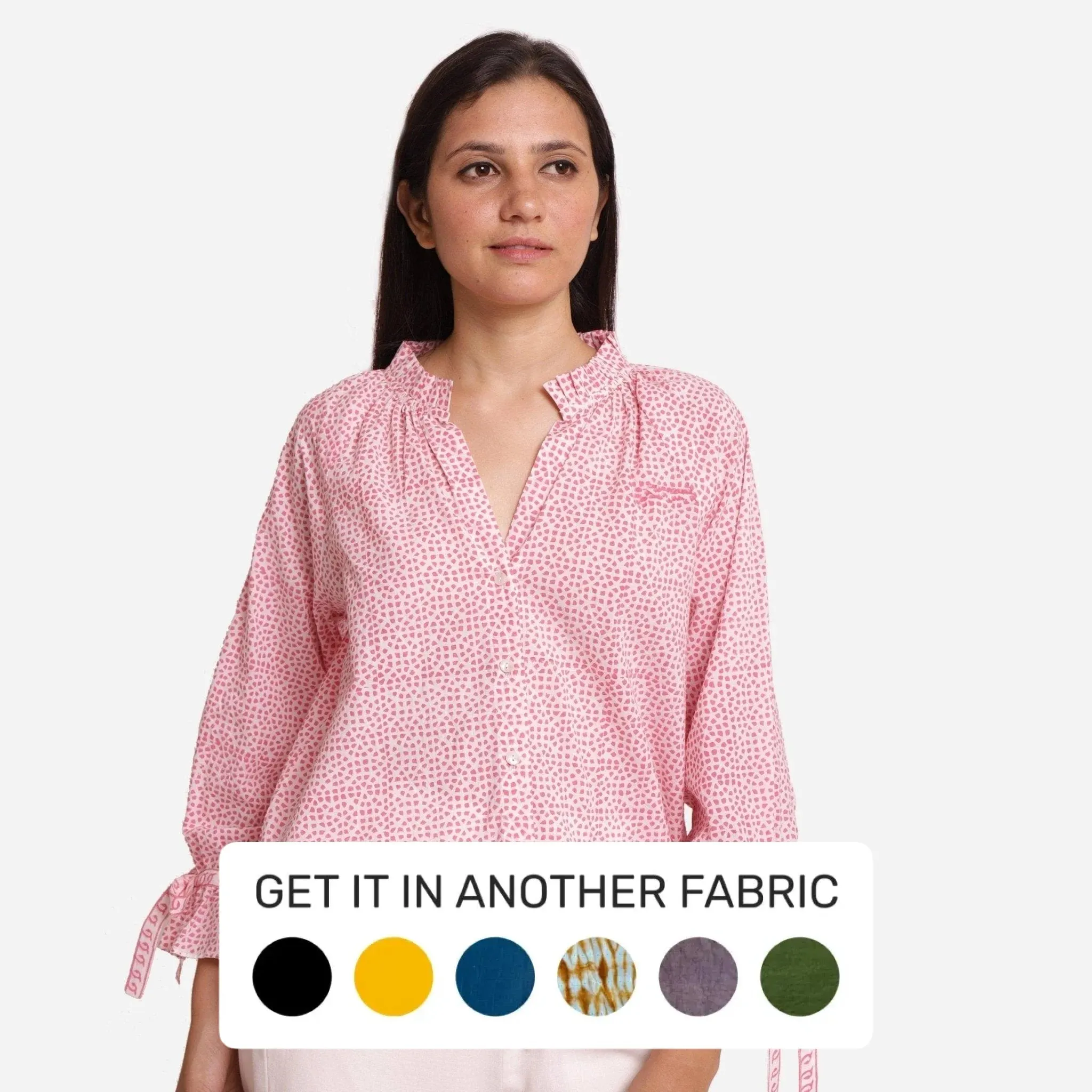 Pink Sanganeri Block Print Cotton Ruffled Collar Blouse
