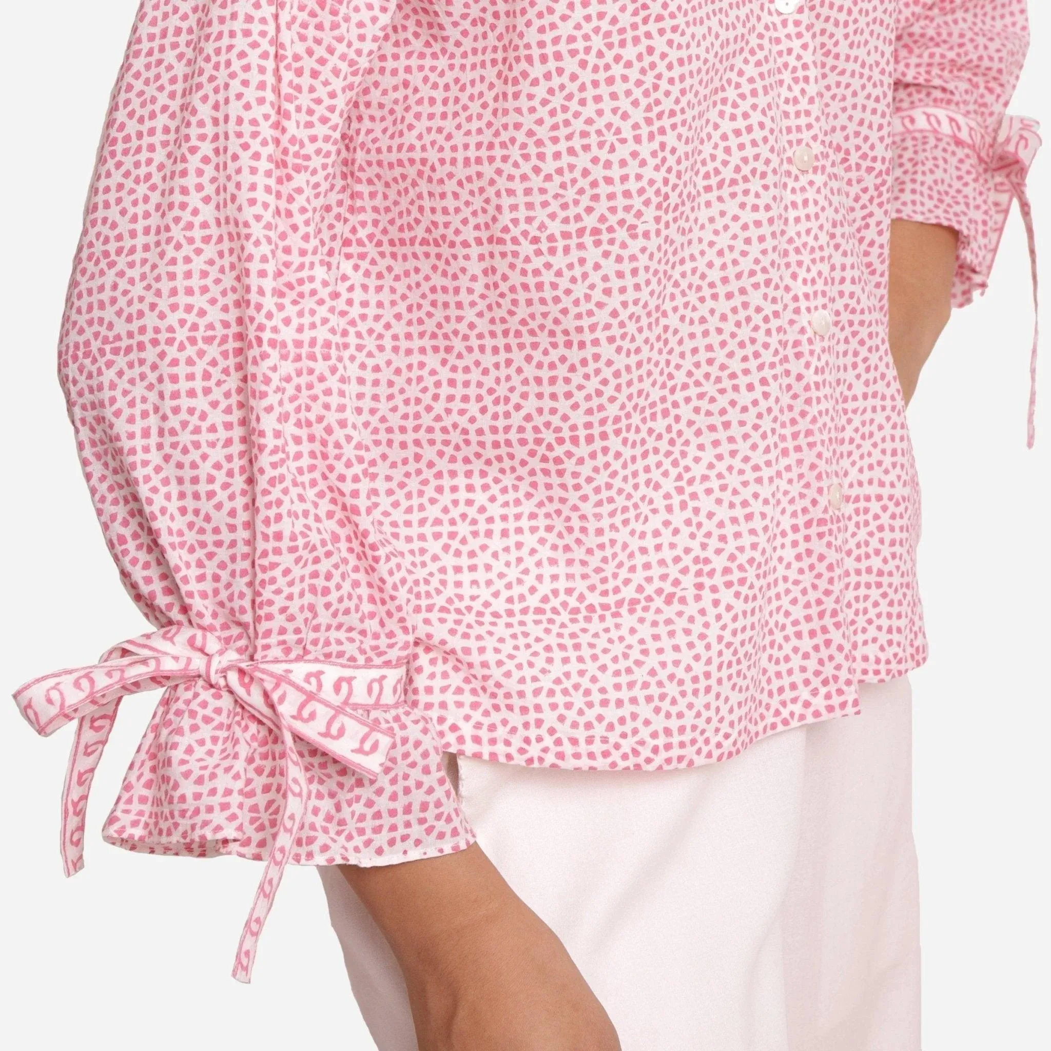 Pink Sanganeri Block Print Cotton Ruffled Collar Blouse