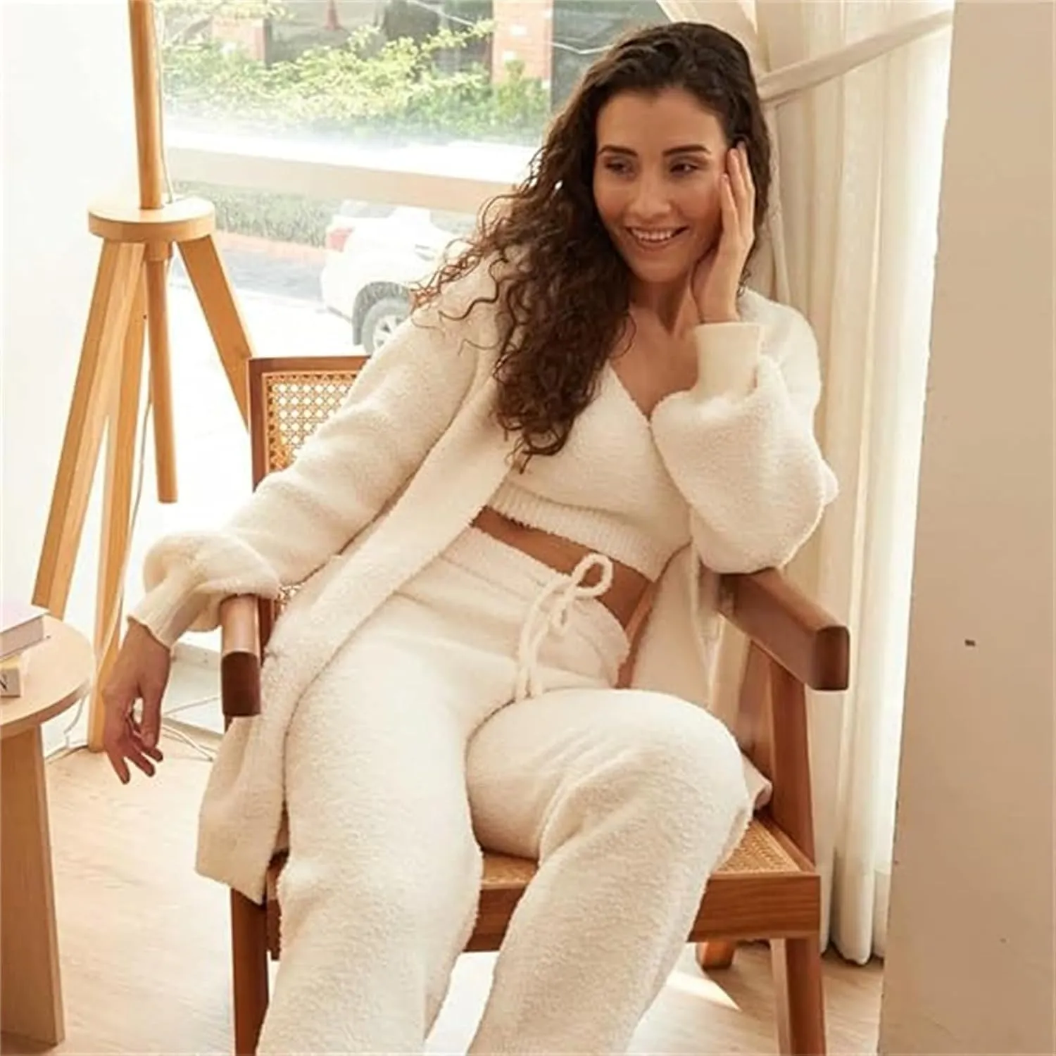 Pleshycozy Womens, Pleshy Cozy Knit Set, Plush Cozy Knit Set, 3/4piece Plush Cardigan Pajama Loungewear Set