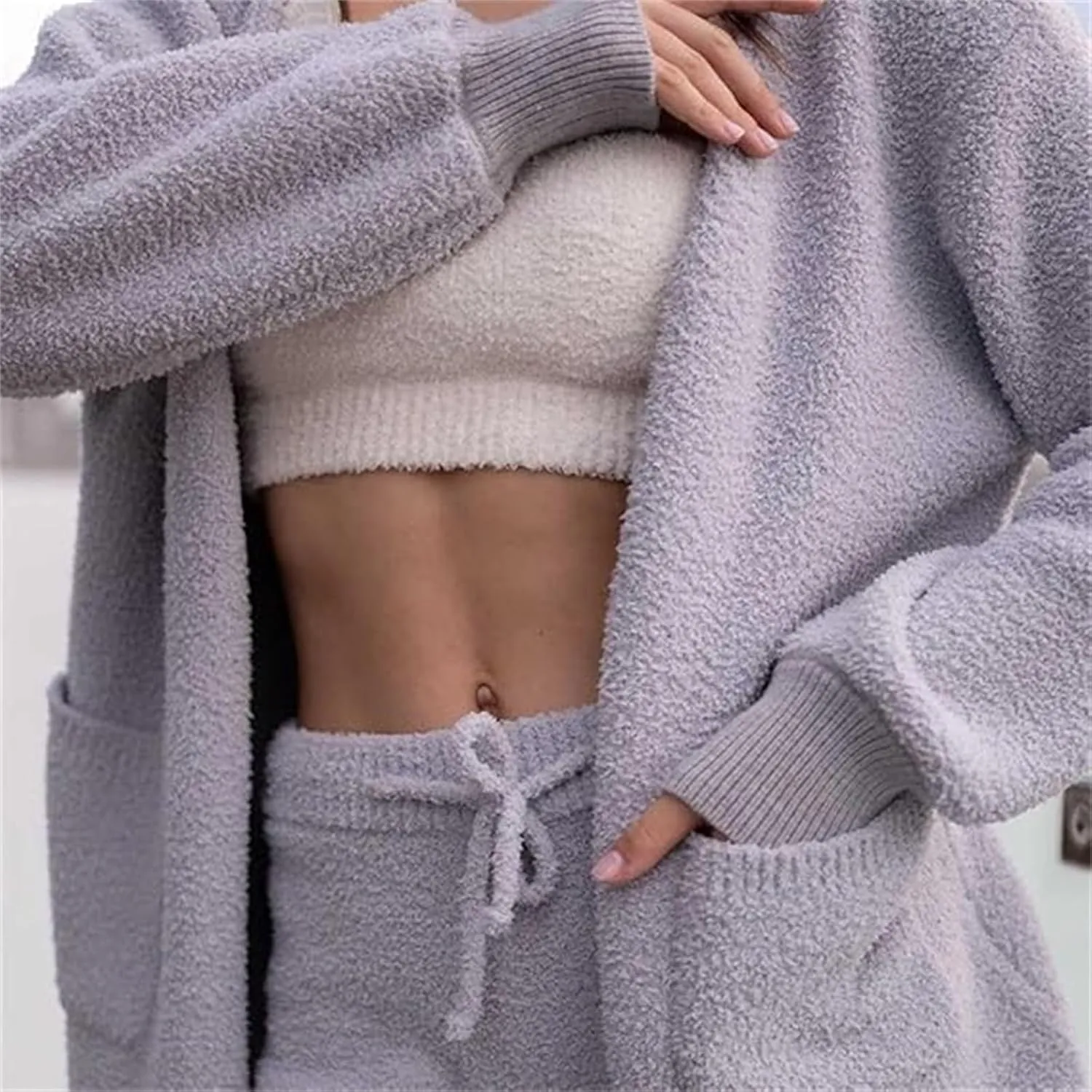 Pleshycozy Womens, Pleshy Cozy Knit Set, Plush Cozy Knit Set, 3/4piece Plush Cardigan Pajama Loungewear Set