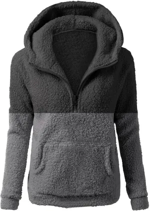 Plush Hoodie Long Sleeve Coats for Women Sweaters Solid Color Fleece Outerwear Pockets Hooded Pullover Cardigans