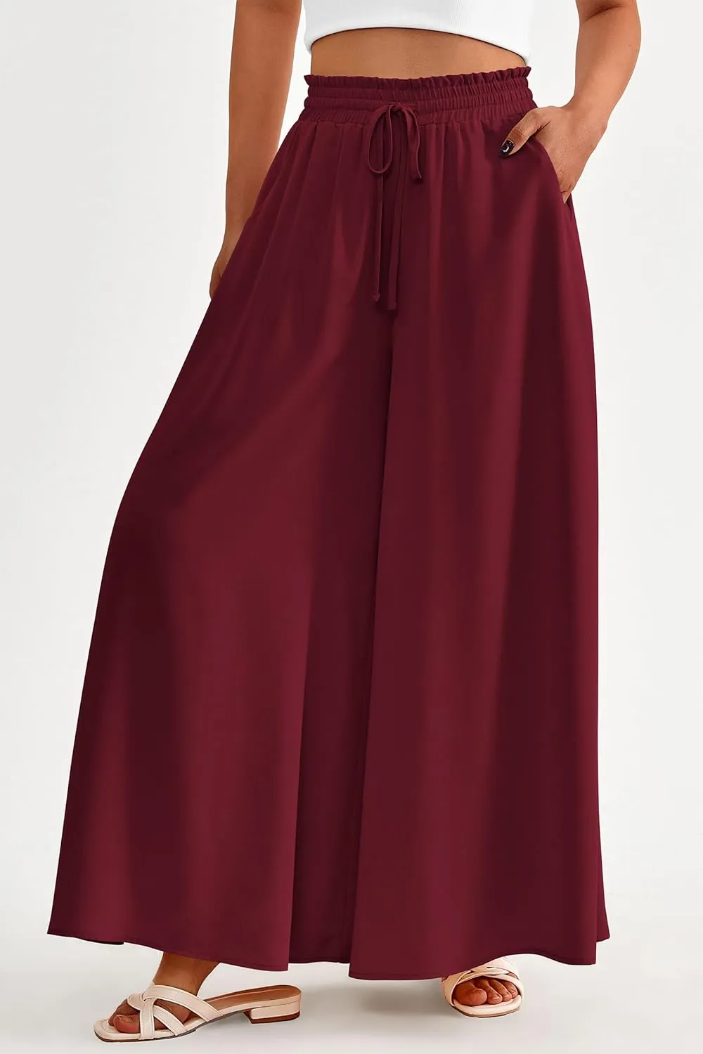 PRETTYGARDEN Women's 2025 Summer Wide Leg Palazzo Pants High Waisted Flowy Pockets Trendy Casual Lounge Boho Beach Trousers