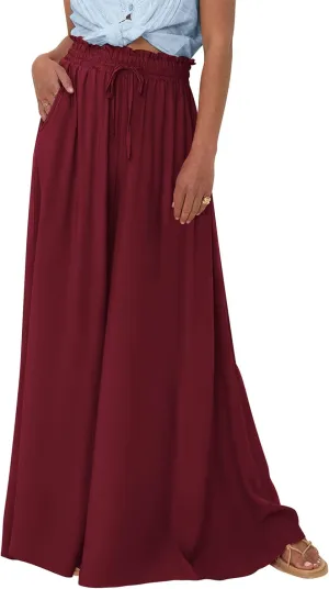 PRETTYGARDEN Women's 2025 Summer Wide Leg Palazzo Pants High Waisted Flowy Pockets Trendy Casual Lounge Boho Beach Trousers