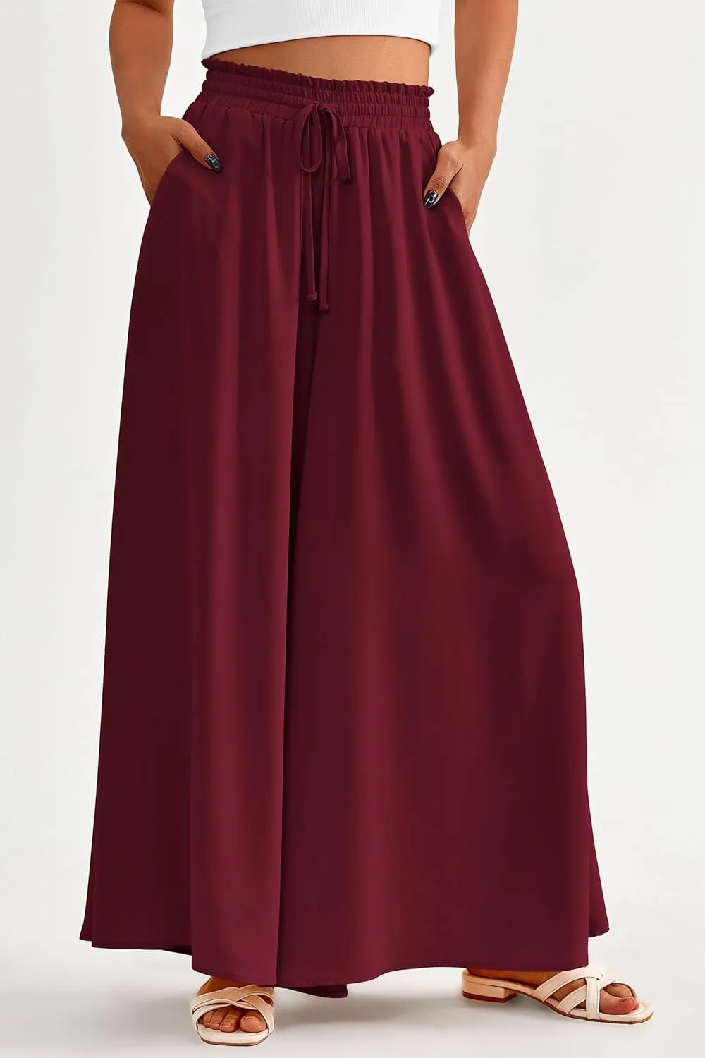 PRETTYGARDEN Women's 2025 Summer Wide Leg Palazzo Pants High Waisted Flowy Pockets Trendy Casual Lounge Boho Beach Trousers