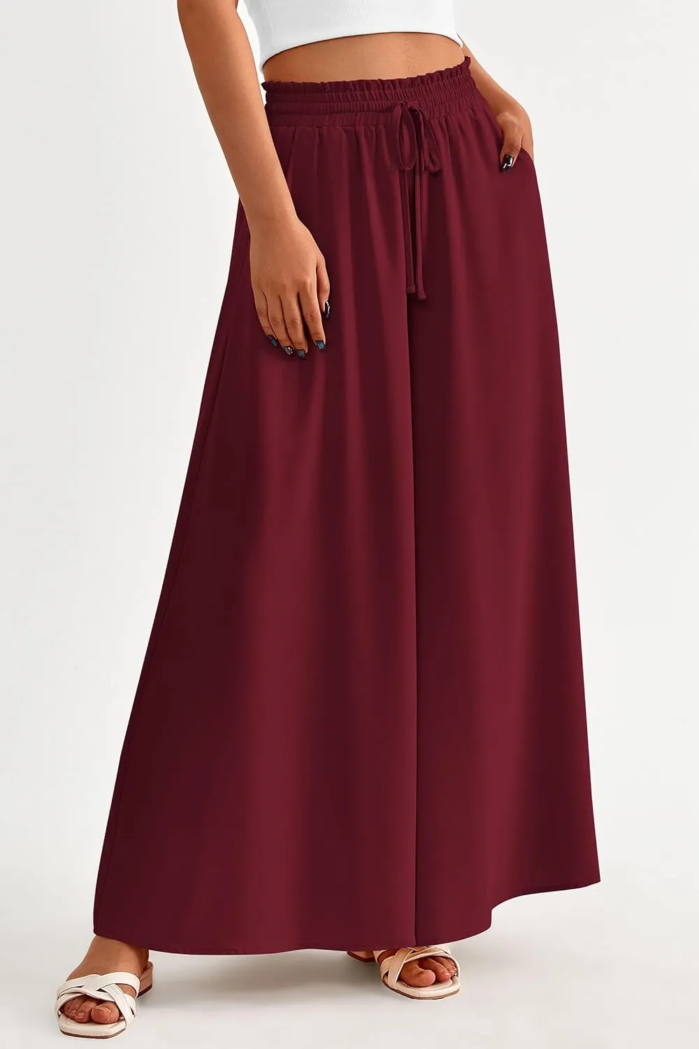 PRETTYGARDEN Women's 2025 Summer Wide Leg Palazzo Pants High Waisted Flowy Pockets Trendy Casual Lounge Boho Beach Trousers