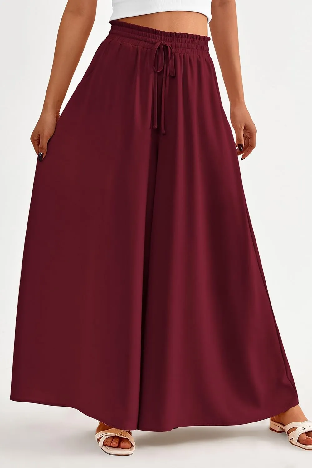 PRETTYGARDEN Women's 2025 Summer Wide Leg Palazzo Pants High Waisted Flowy Pockets Trendy Casual Lounge Boho Beach Trousers