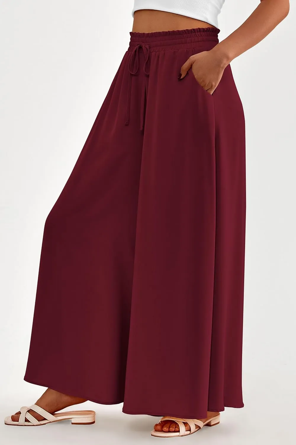 PRETTYGARDEN Women's 2025 Summer Wide Leg Palazzo Pants High Waisted Flowy Pockets Trendy Casual Lounge Boho Beach Trousers