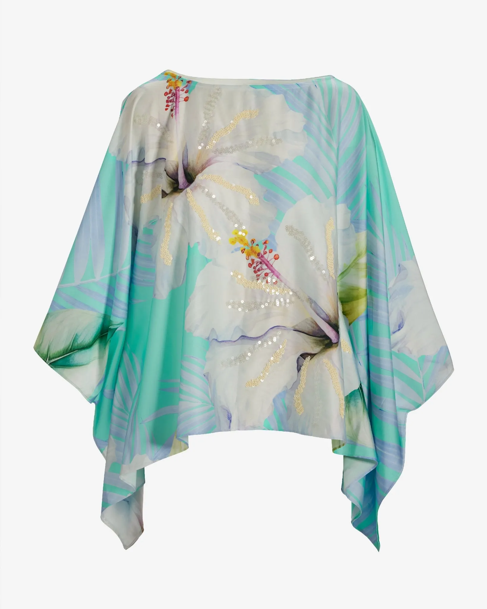 Print Charmeuse Poncho Exploded Hibiscus