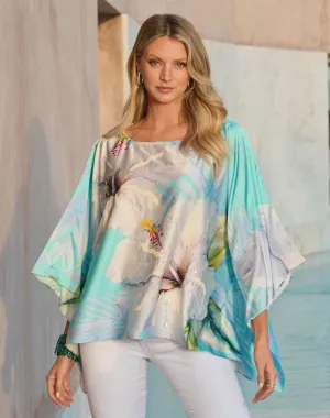 Print Charmeuse Poncho Exploded Hibiscus