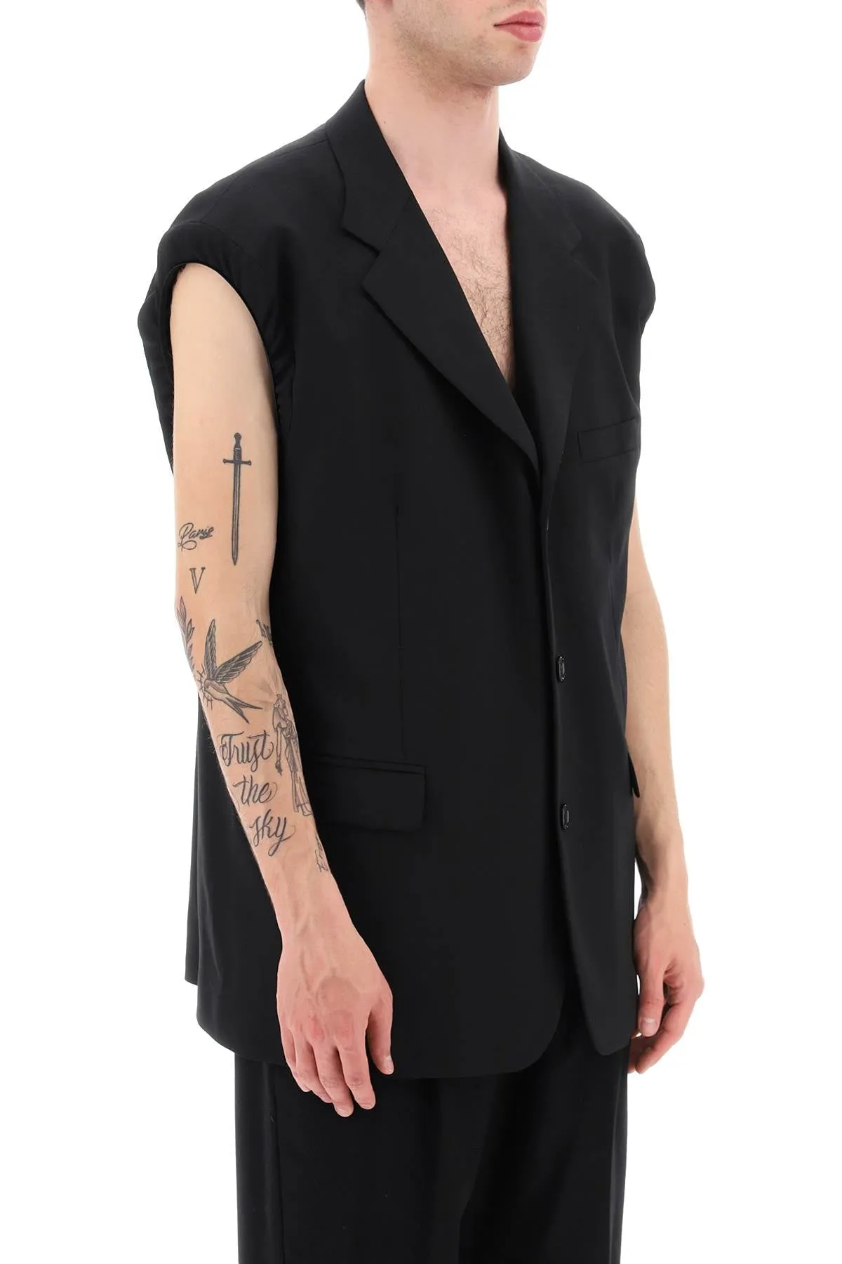 Raf simons sleeveless blazer in stretch wool