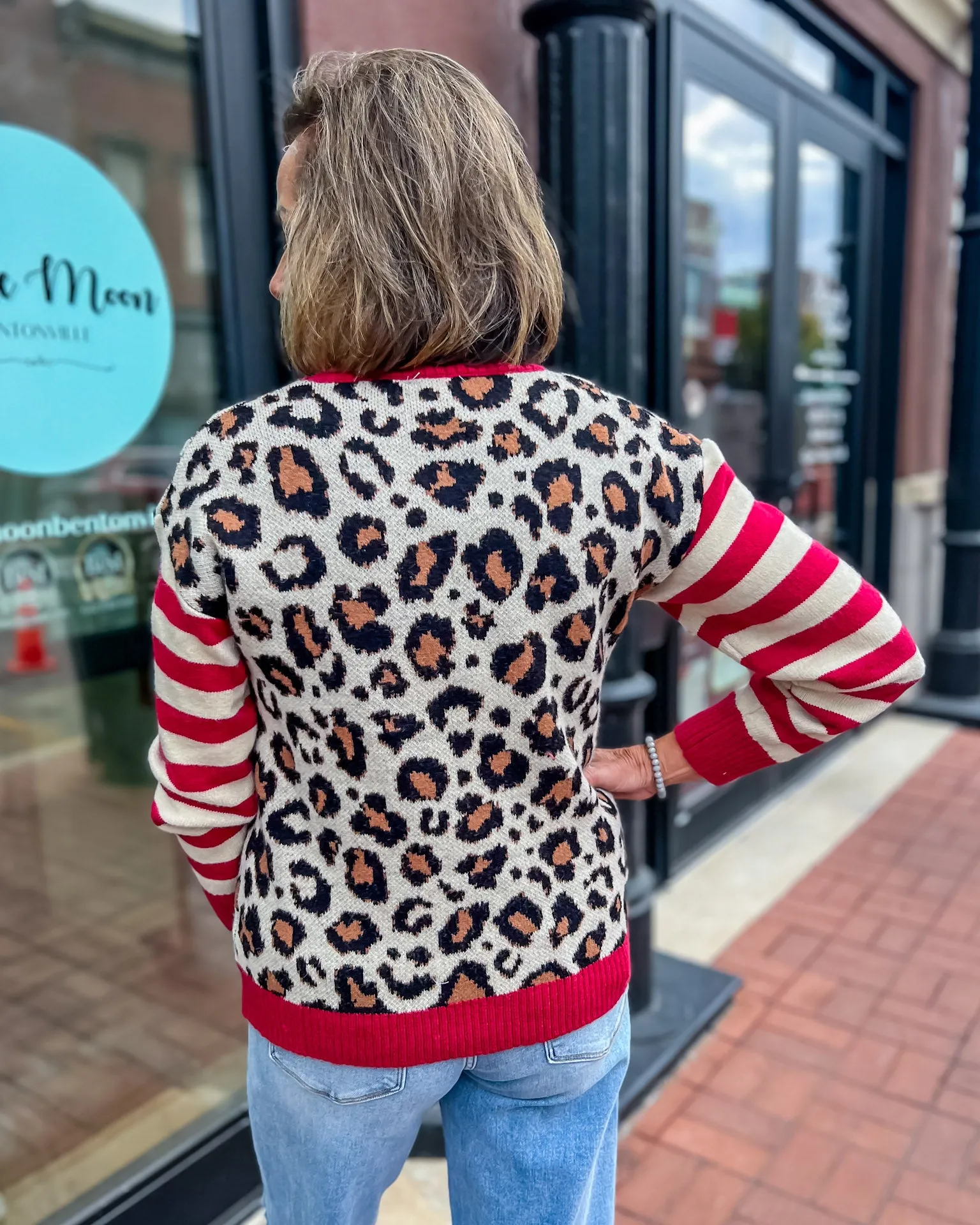 Red and Ecru Leopard Sweater
