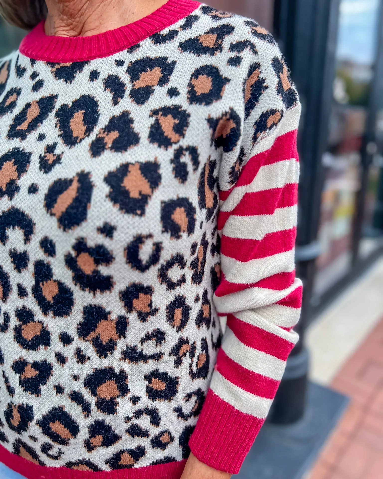 Red and Ecru Leopard Sweater