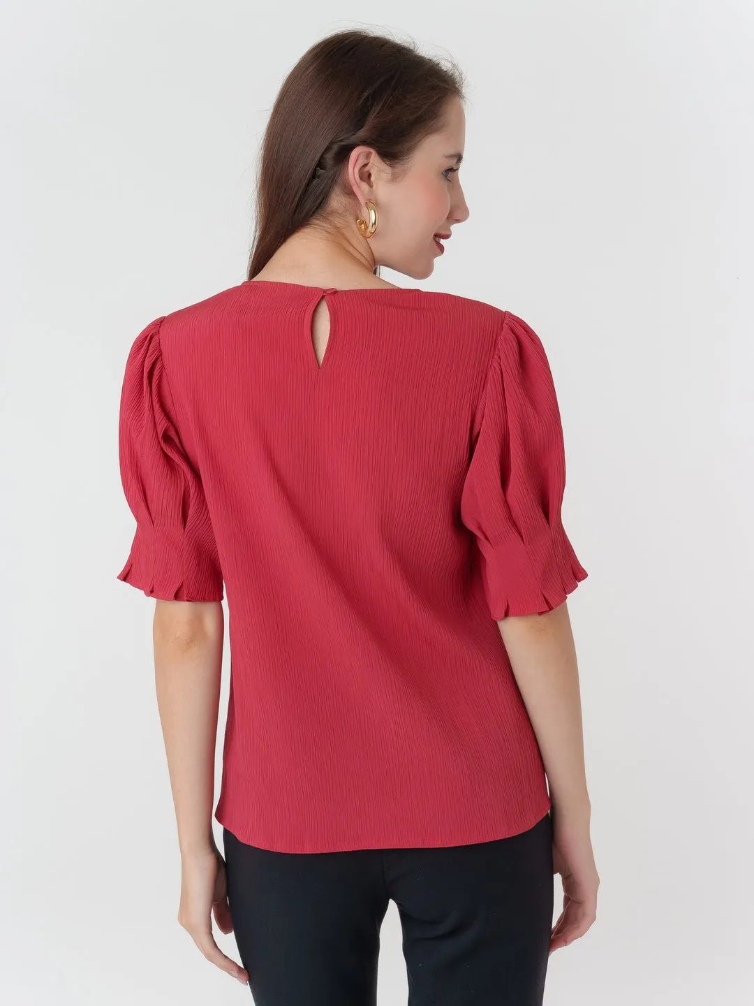 Red Textured Regular Top
