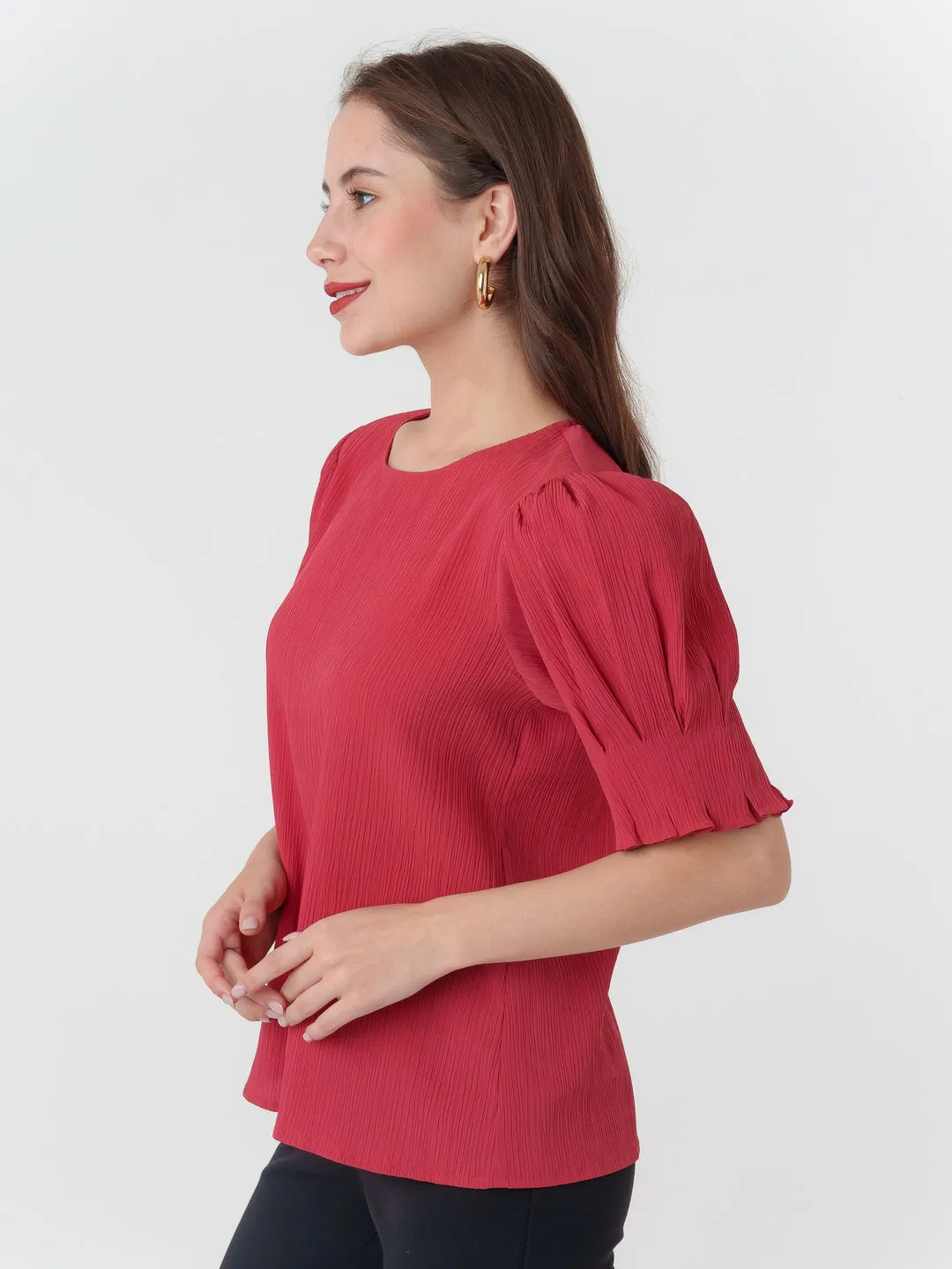 Red Textured Regular Top