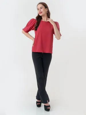 Red Textured Regular Top