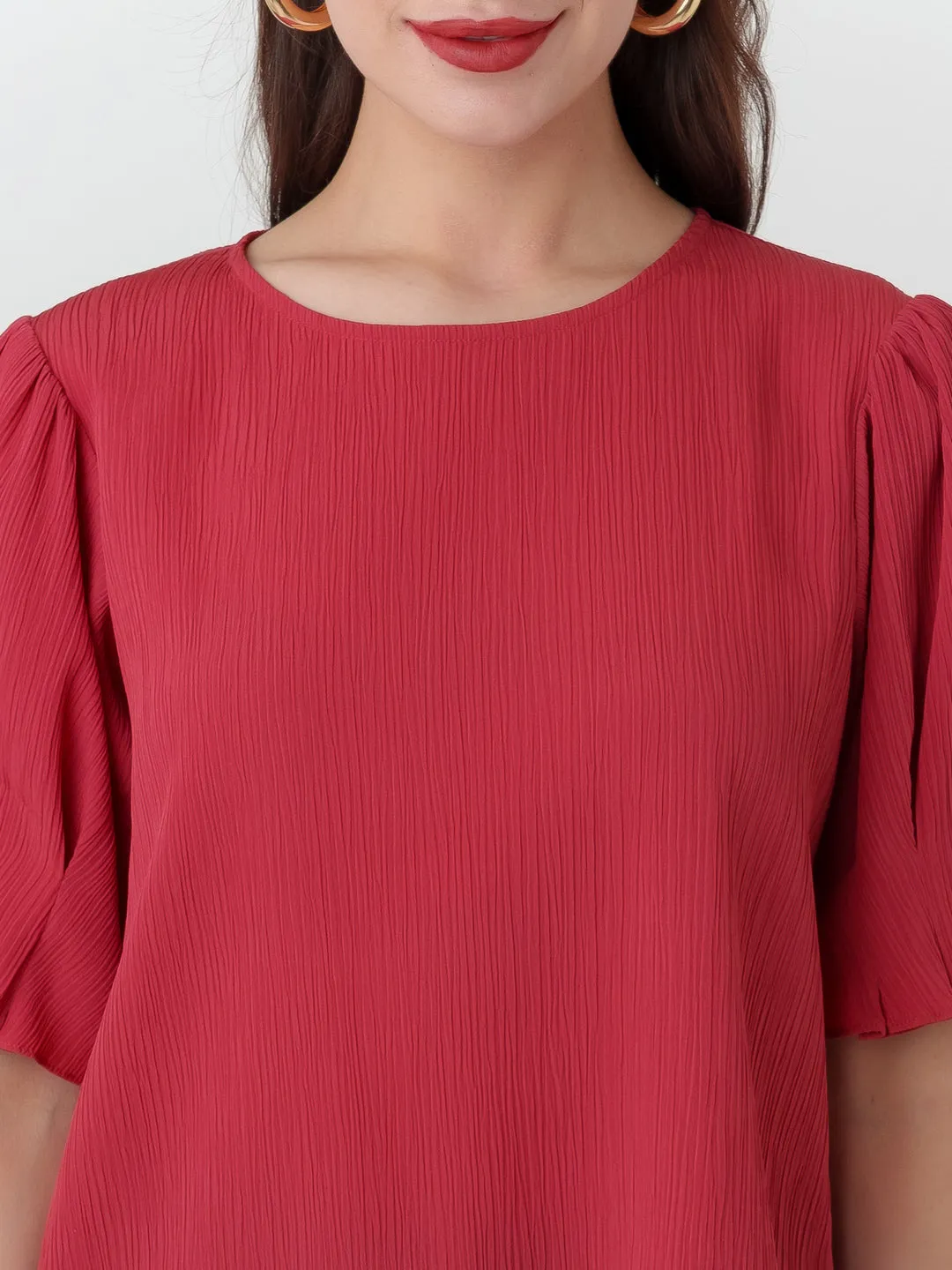 Red Textured Regular Top