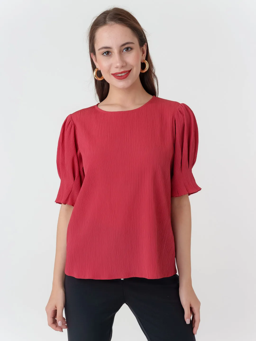 Red Textured Regular Top