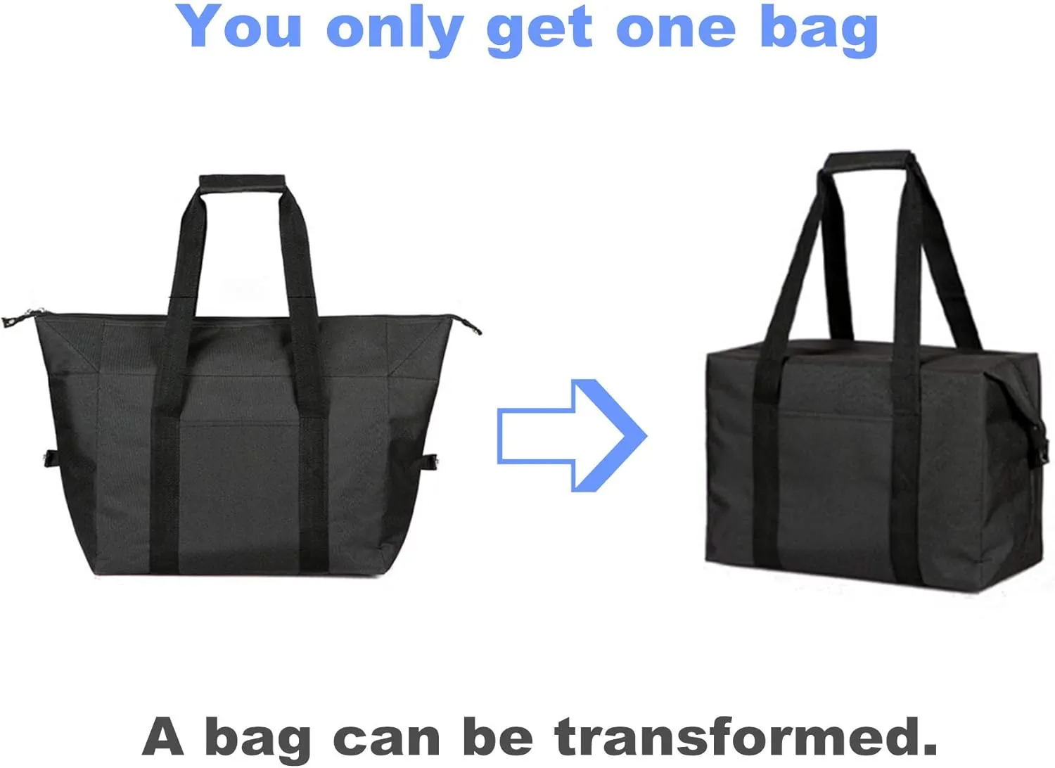 Reusable Insulated Grocery Picnic Cooler Bags with Zipper, Thermal Tote Shopping Bags for Travel, or Lunch, Camping, Beach Food Frozen, Black