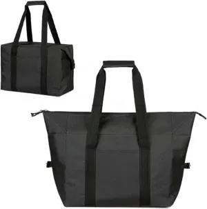 Reusable Insulated Grocery Picnic Cooler Bags with Zipper, Thermal Tote Shopping Bags for Travel, or Lunch, Camping, Beach Food Frozen, Black