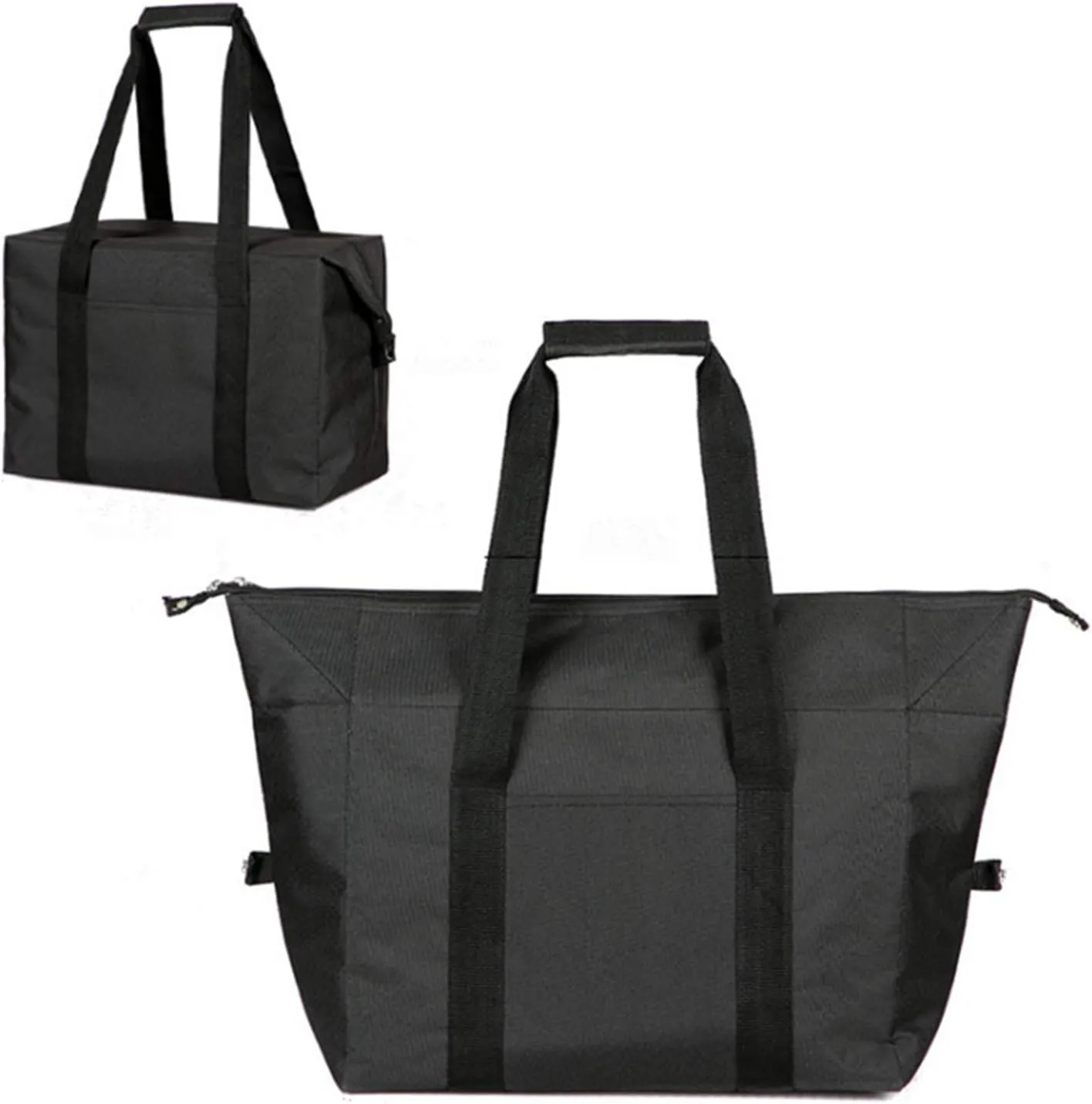 Reusable Insulated Grocery Picnic Cooler Bags with Zipper, Thermal Tote Shopping Bags for Travel, or Lunch, Camping, Beach Food Frozen, Black
