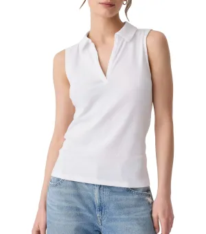 Ribbed Sleeveless Polo Shirt White