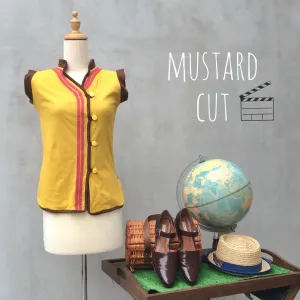 SALE ! |  Mustard Cut | Vintage 1980s redux Mandarin nehru collar Asymmetrical button Oriental Top | Hippie Chic
