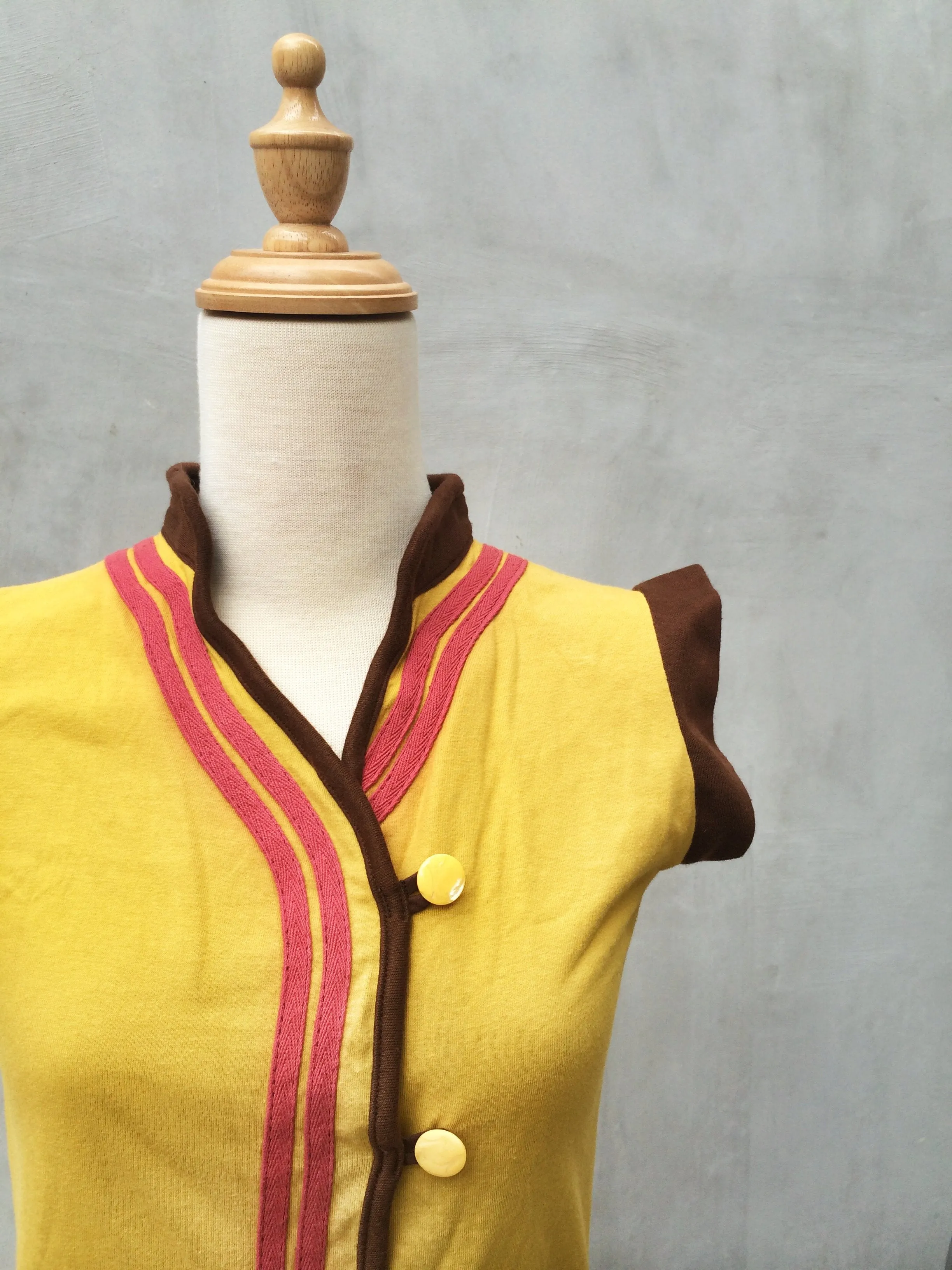 SALE ! |  Mustard Cut | Vintage 1980s redux Mandarin nehru collar Asymmetrical button Oriental Top | Hippie Chic