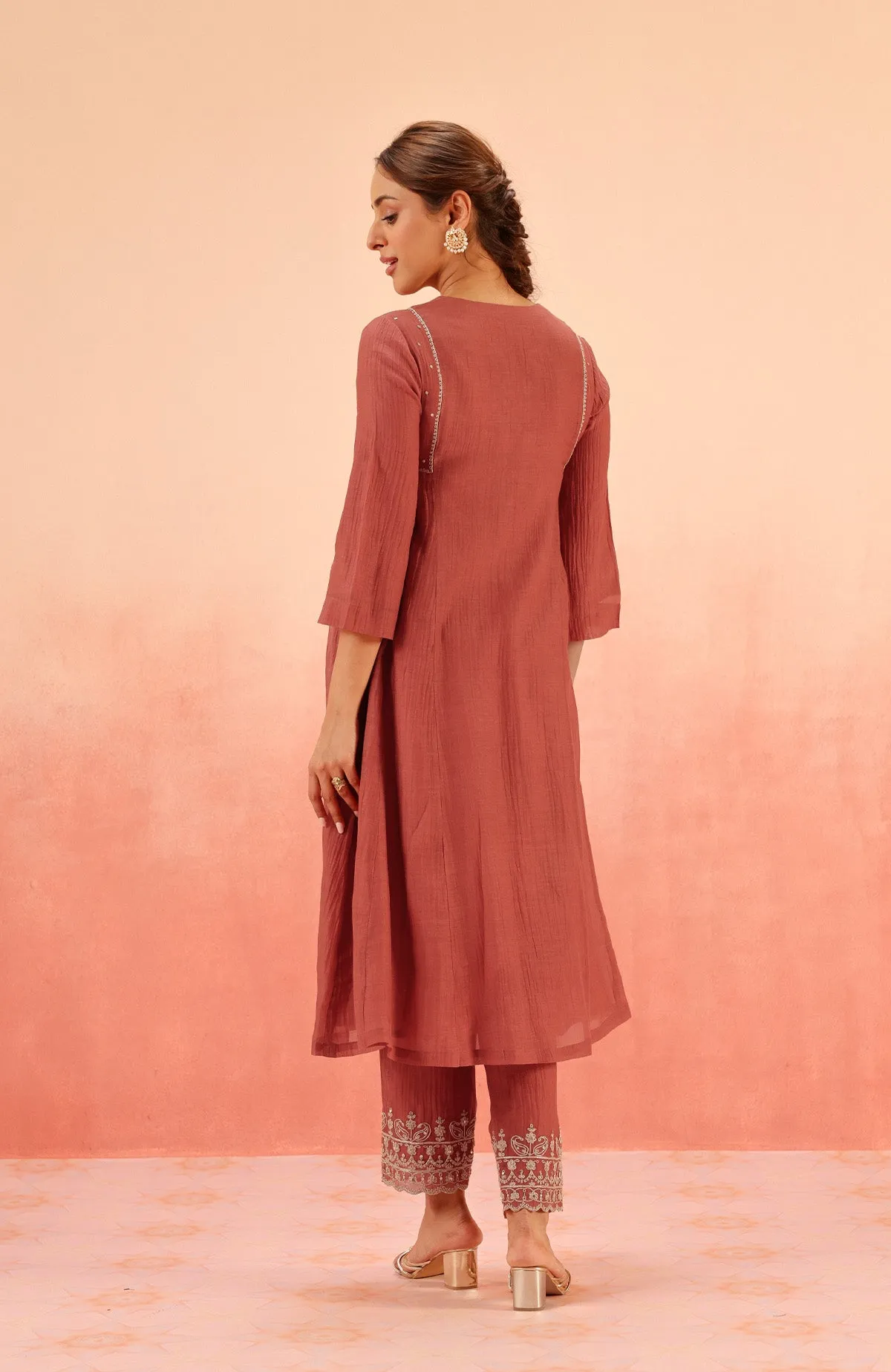 SAMIYA RED COTTON SILK CHANDERI EMBROIDERED KURTA SET