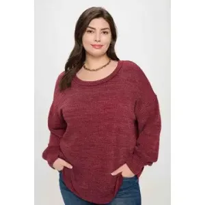 Say Hello To Sweater Season Plus Wine Drop Shoulder Sweater