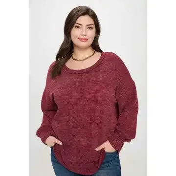 Say Hello To Sweater Season Plus Wine Drop Shoulder Sweater
