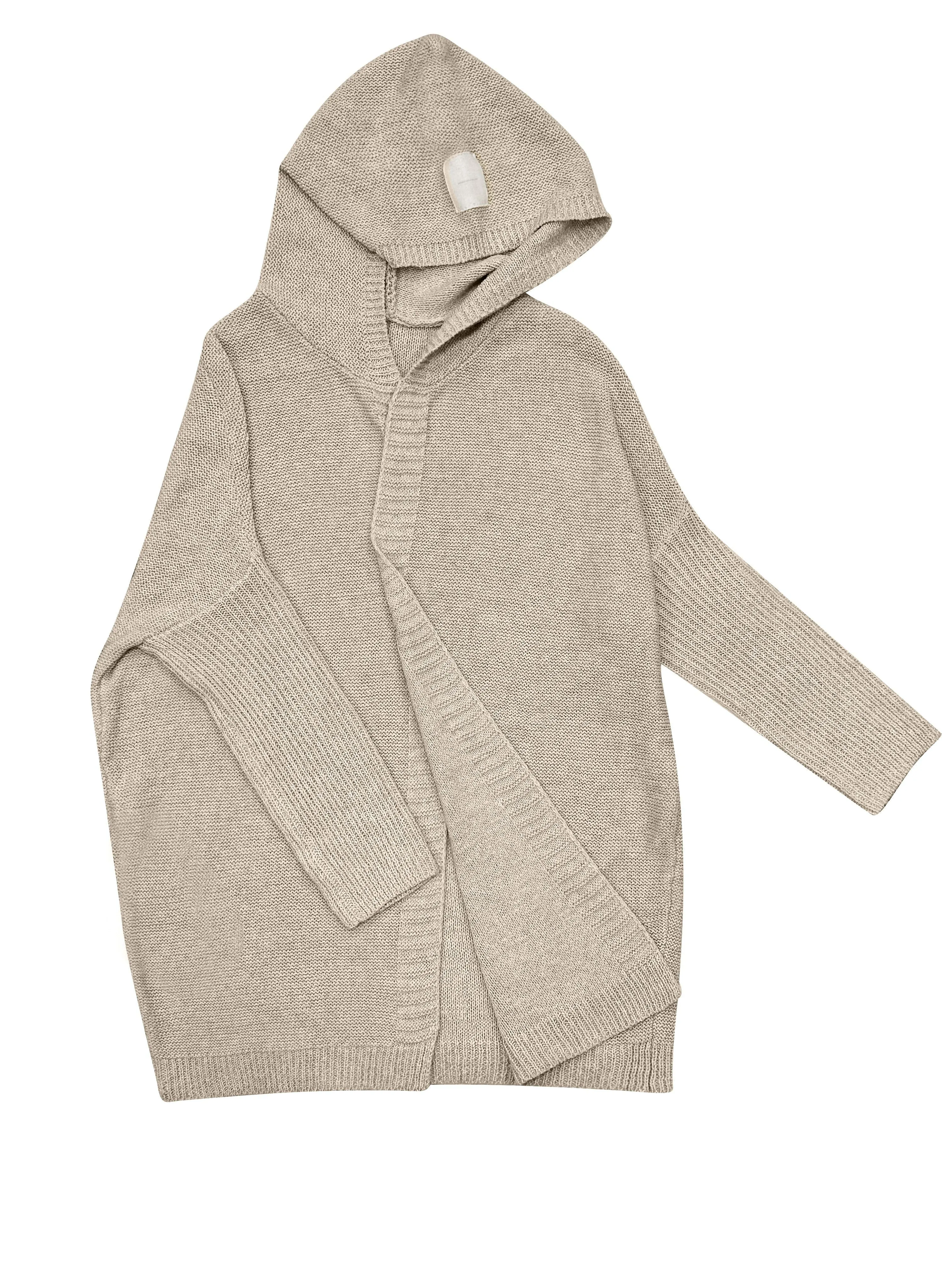 Solid Open Front Hooded Cardigan