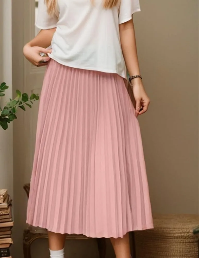 Sorrica Women's High Elastic Waist Pleated Skirt Midi Swing A-line Shirring Skirts