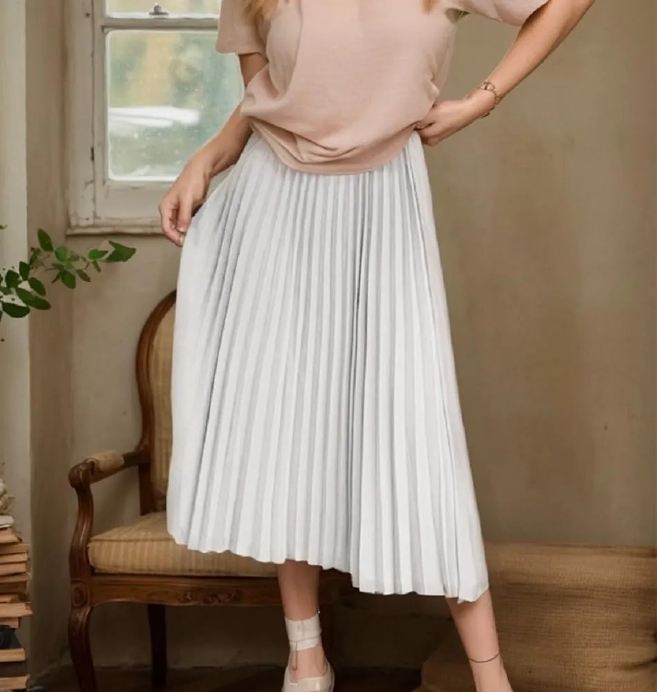 Sorrica Women's High Elastic Waist Pleated Skirt Midi Swing A-line Shirring Skirts