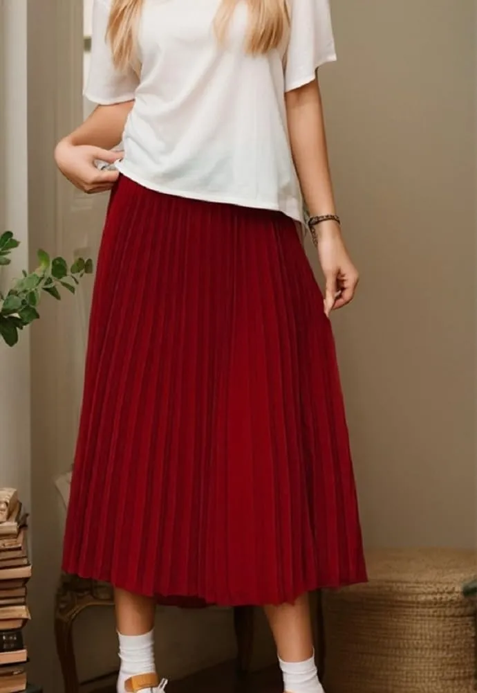 Sorrica Women's High Elastic Waist Pleated Skirt Midi Swing A-line Shirring Skirts